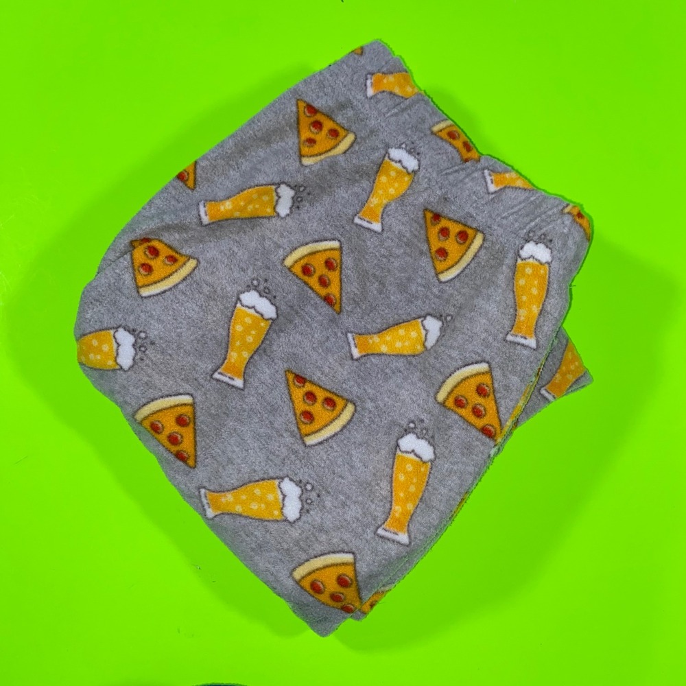 Lords Rocks Mens Gray Pizza and Beer Fleece Pajama Pants Large Lounge Sleepwear‎